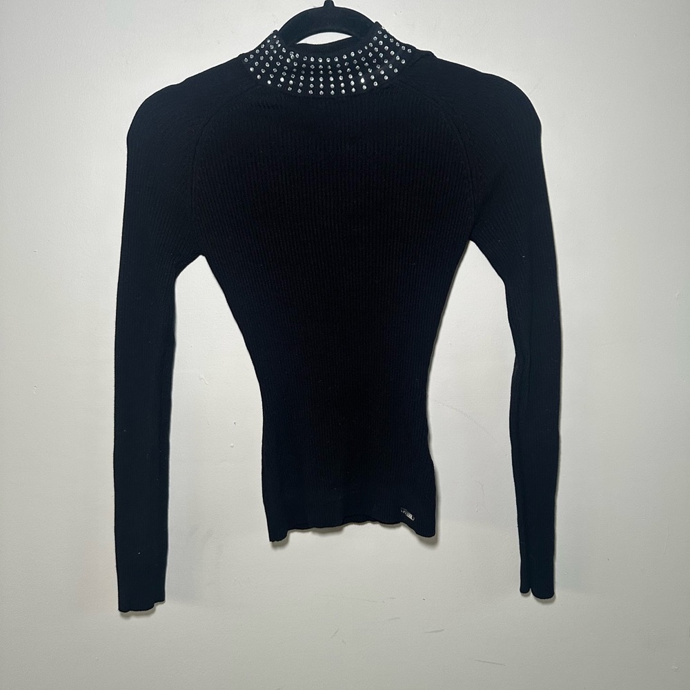 SOLD! Black Rhinestone Studded Women's Mock Neck Top